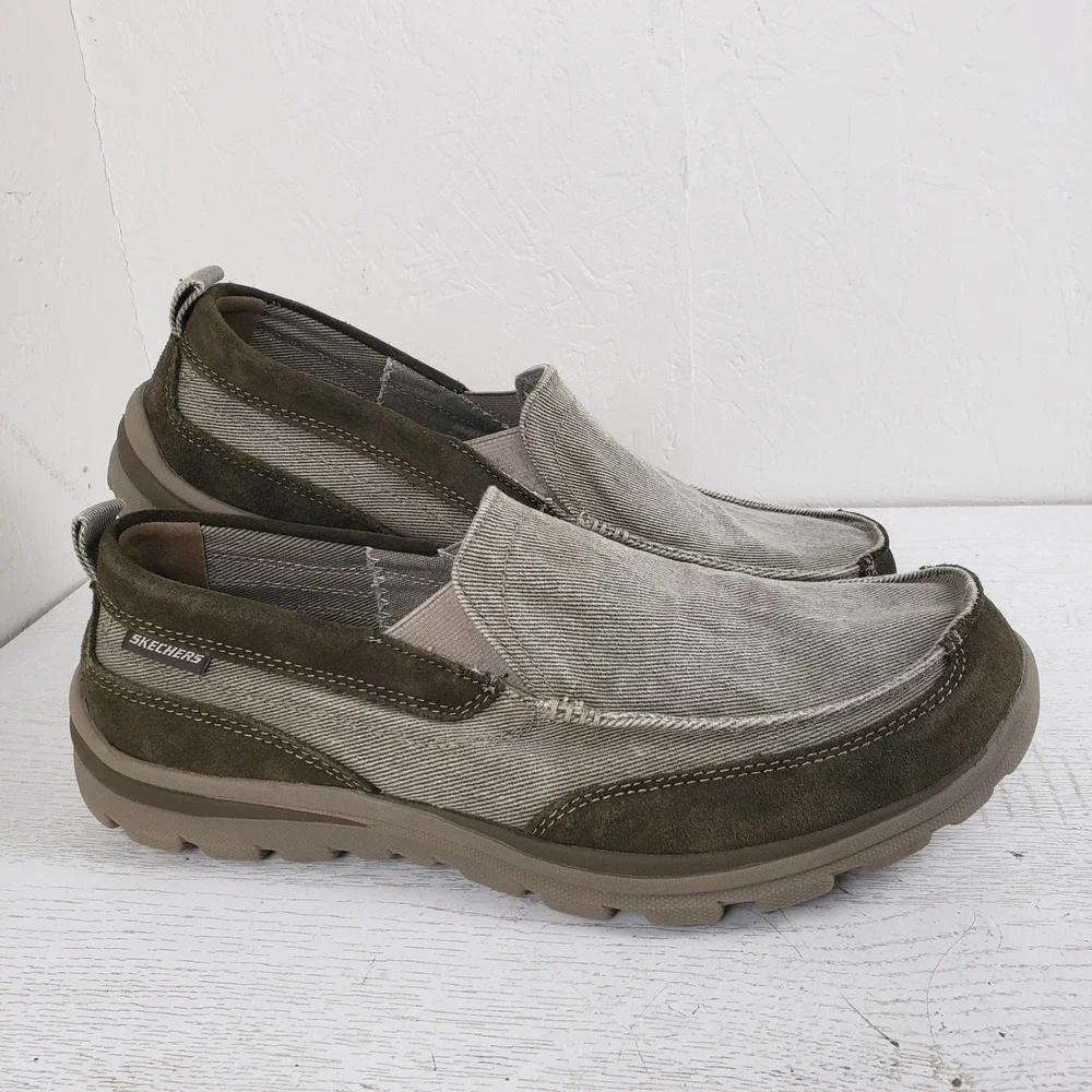 Skechers‎ Superior Milford Men's Size 10 EEE Relaxed Olive Green Canvas Loafers